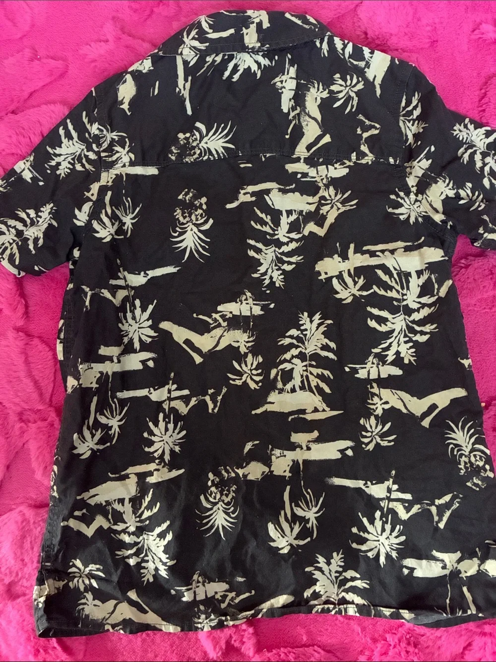 OshKosh B'gosh Black and Cream Palm-Print Short Sleeve Shirt